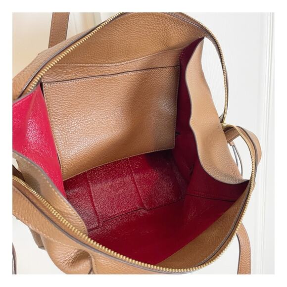 Tory Burch Perry Moose Brown Pebbled Leather Zip Top Satchel Bag - Picture 9 of 10